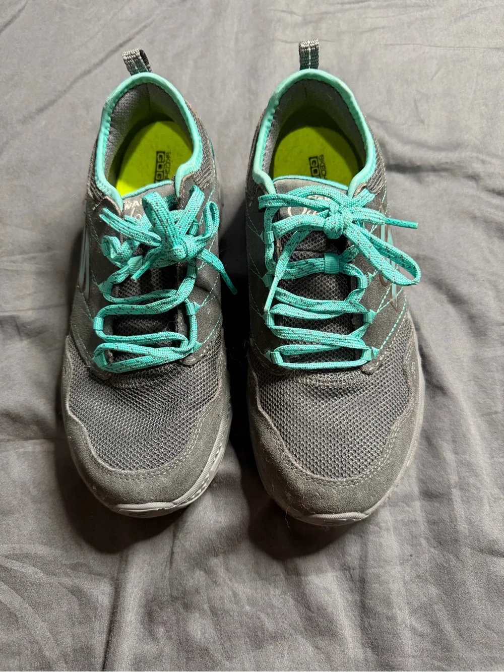 Skechers Gray Athletic Sneakers with Teal Laces and Trim